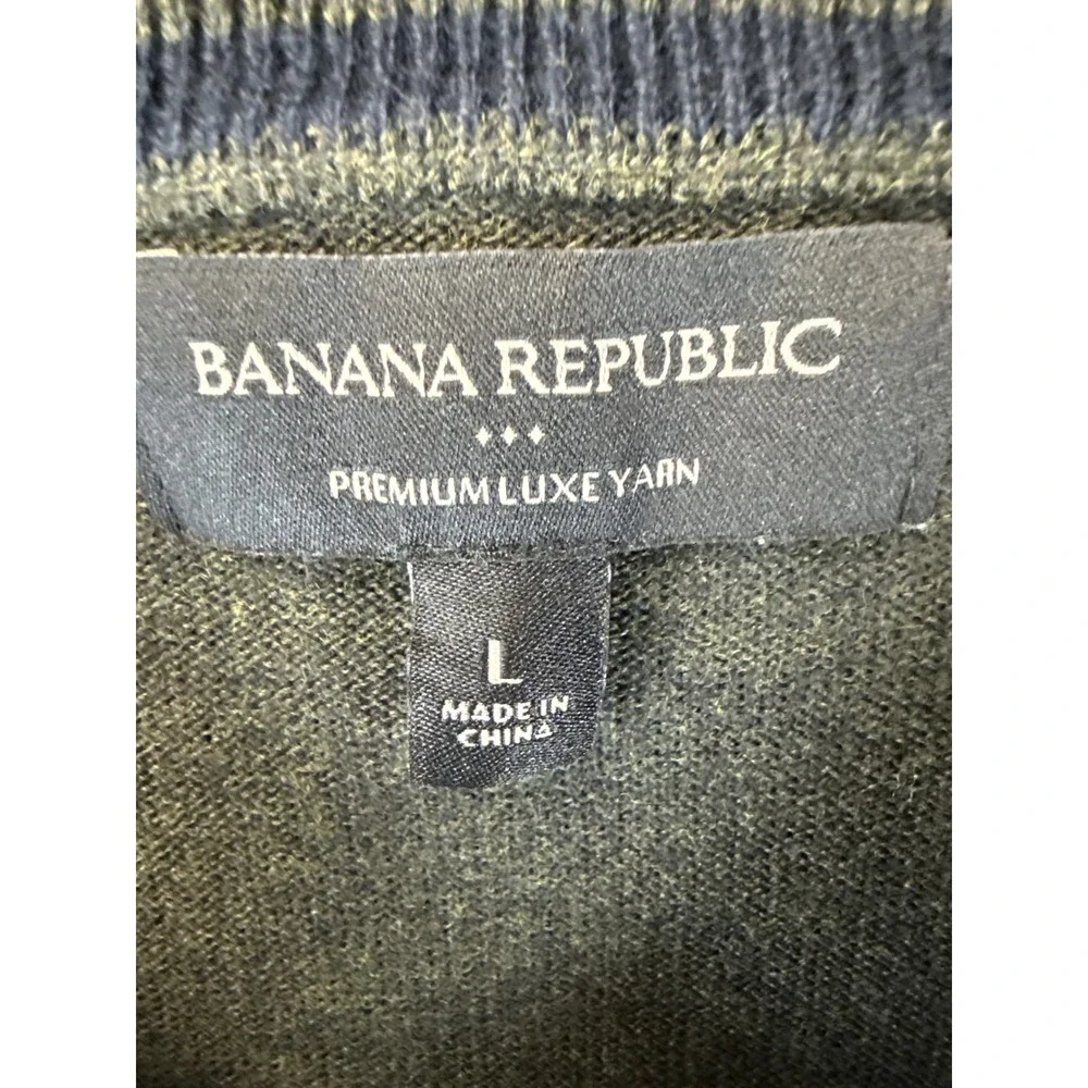 Banana Republic V-Neck Sweater Mens L Olive Preppy Lux Silk Cashmere Blend Money